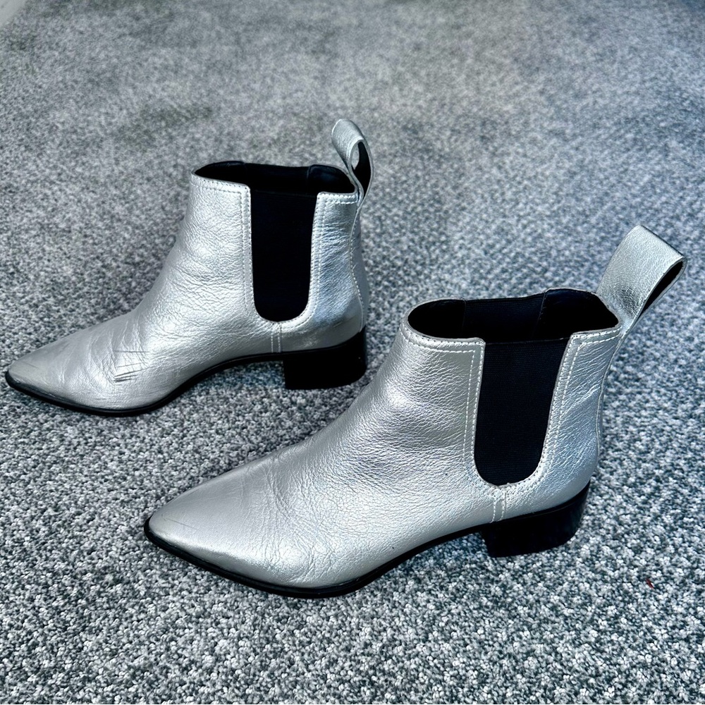 Loeffler Randall metalloc silver ankle boots